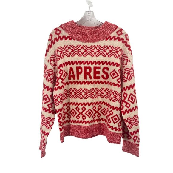 A New Day Apres Ski Sweater Red White Sz Medium Chunky Knit Crew Neck - Picture 1 of 5